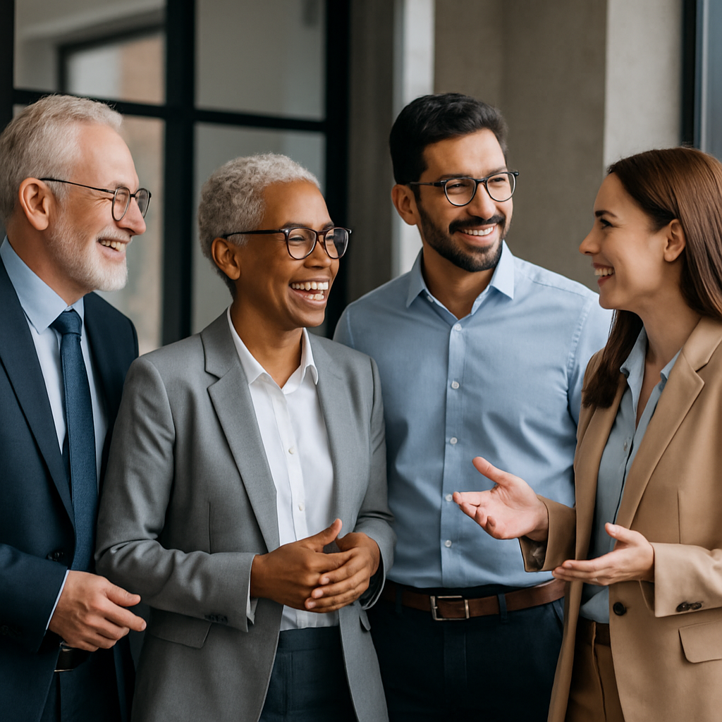 A diverse leadership team engaged in conversation